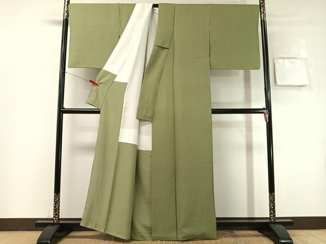 平和屋着物●上質な色無地　紋意匠　麹塵色　正絹　逸品　CABN6050vp