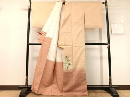 平和屋着物●西陣　宮階織物　宮繍苑　里葉　色留訪問着　紬地　唐草文　正絹　逸品　未使用　CABN6052vp