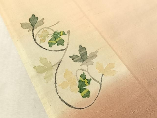 平和屋着物●西陣　宮階織物　宮繍苑　里葉　色留訪問着　紬地　唐草文　正絹　逸品　未使用　CABN6052vp