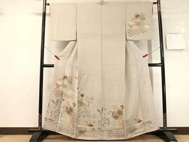 平和屋着物●訪問着　作家物　流水花蝶文　金彩　鬼しぼ縮緬　正絹　逸品　CABN6057vp