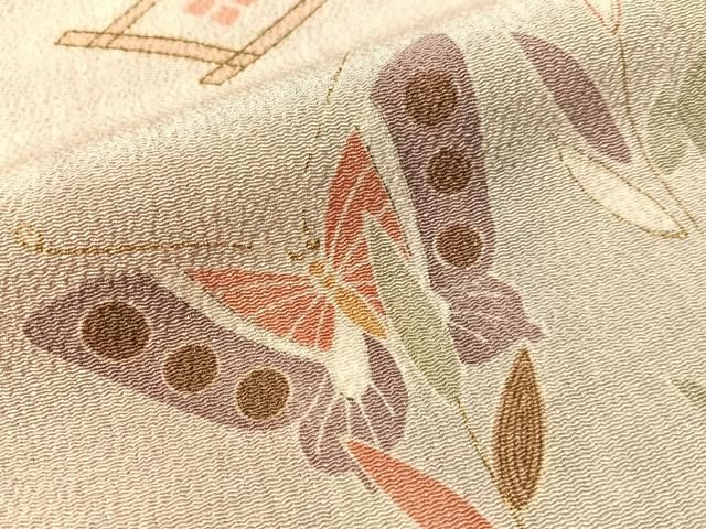 平和屋着物●訪問着　作家物　流水花蝶文　金彩　鬼しぼ縮緬　正絹　逸品　CABN6057vp