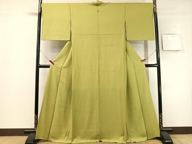 平和屋着物●上質な色無地　吉祥地紋　抹茶色　正絹　逸品　CABN6060vp