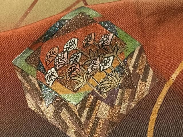 平和屋着物●越後染印傳　根津青宗　黒留袖　文箱花文　暈し染め　金彩　正絹　逸品　CABN6062vp