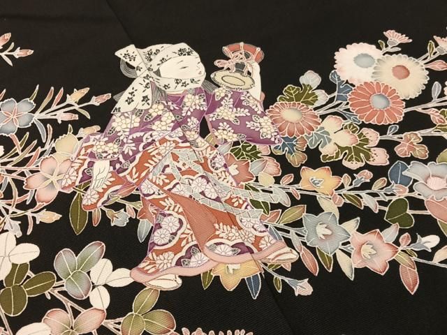 平和屋着物●豪華黒留袖　友禅　童子遊び　正絹　逸品　CABN6063vp