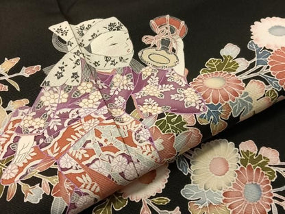 平和屋着物●豪華黒留袖　友禅　童子遊び　正絹　逸品　CABN6063vp