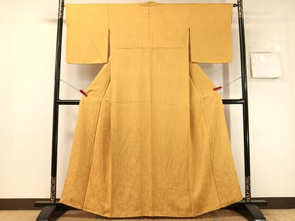 平和屋着物●上質な色無地　枝葉地紋　萱草色　正絹　逸品　CABN6069vp