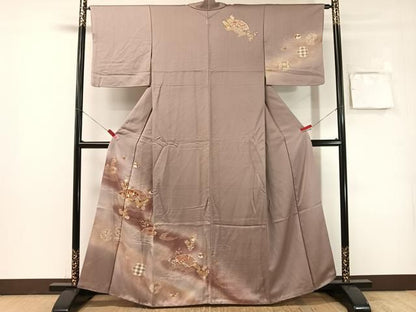 平和屋着物●訪問着　鴛鴦扇面花文　暈し染め　金彩　正絹　逸品　CABN6071vp