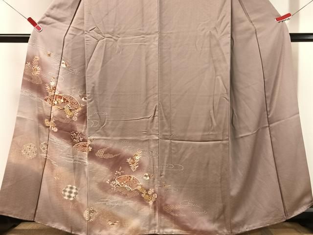 平和屋着物●訪問着　鴛鴦扇面花文　暈し染め　金彩　正絹　逸品　CABN6071vp