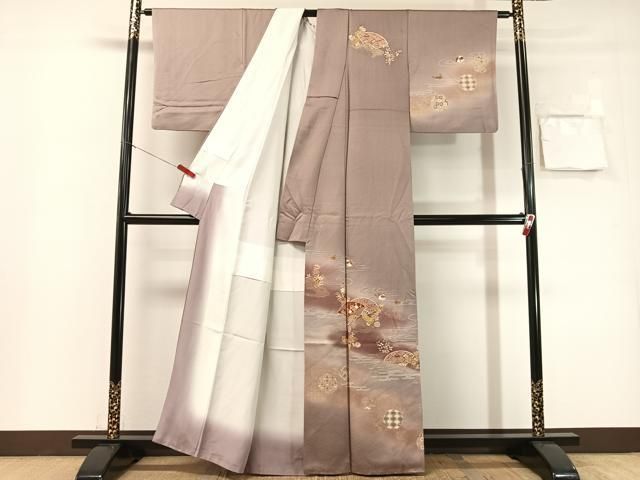 平和屋着物●訪問着　鴛鴦扇面花文　暈し染め　金彩　正絹　逸品　CABN6071vp