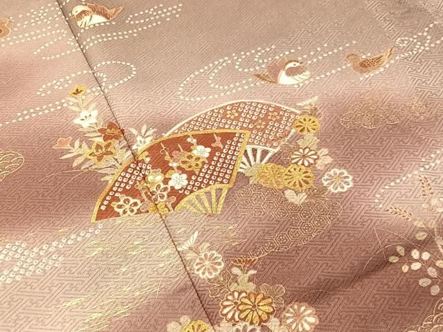 平和屋着物●訪問着　鴛鴦扇面花文　暈し染め　金彩　正絹　逸品　CABN6071vp