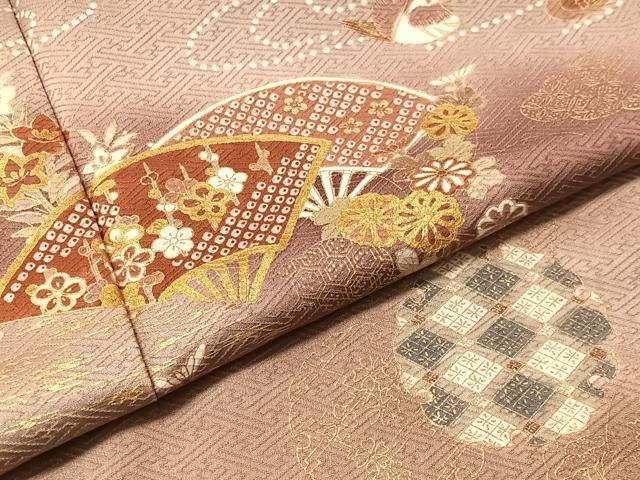 平和屋着物●訪問着　鴛鴦扇面花文　暈し染め　金彩　正絹　逸品　CABN6071vp