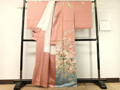 平和屋着物●訪問着　駒刺繍　草花文　暈し染め　金彩　正絹　逸品　CABN6073vp