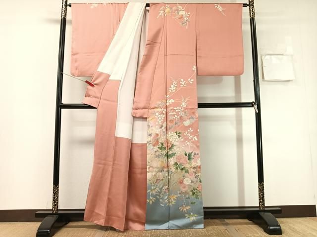 平和屋着物●訪問着　駒刺繍　草花文　暈し染め　金彩　正絹　逸品　CABN6073vp