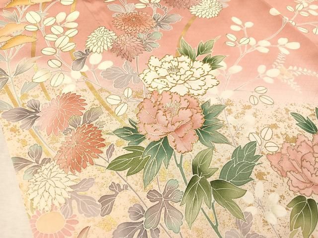平和屋着物●訪問着　駒刺繍　草花文　暈し染め　金彩　正絹　逸品　CABN6073vp
