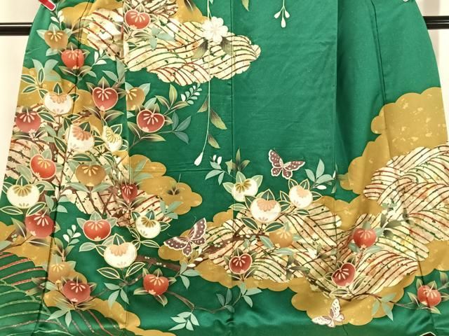 平和屋着物●訪問着　駒刺繍　橘舞蝶文　金通し地　ロング丈　正絹　逸品　CABN6074vp