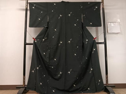 平和屋着物●小紋　茶器　黒地　洗える着物　未使用　CABN6077vp