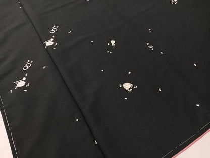 平和屋着物●小紋　茶器　黒地　洗える着物　未使用　CABN6077vp