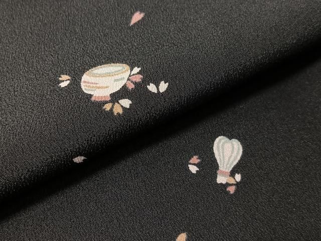 平和屋着物●小紋　茶器　黒地　洗える着物　未使用　CABN6077vp