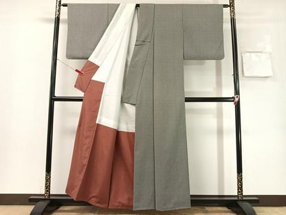 平和屋着物●江戸小紋　小花柄　黒地　鬼しぼ縮緬　正絹　逸品　CABN6085vp