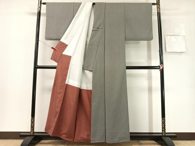 平和屋着物●江戸小紋　小花柄　黒地　鬼しぼ縮緬　正絹　逸品　CABN6085vp