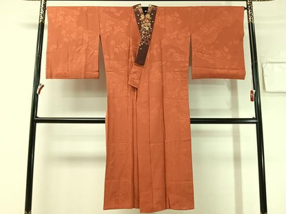 平和屋着物●長襦袢　無双仕立て　花蝶地紋　煉瓦色　やまと誂製　半衿刺繍　正絹　逸品　CABN6095vp