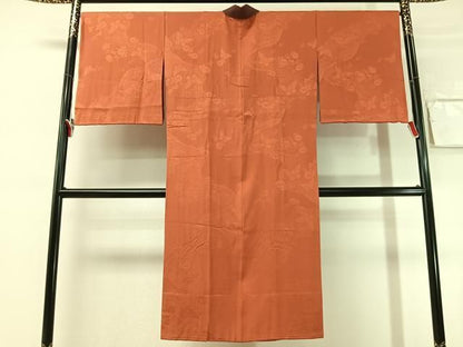 平和屋着物●長襦袢　無双仕立て　花蝶地紋　煉瓦色　やまと誂製　半衿刺繍　正絹　逸品　CABN6095vp