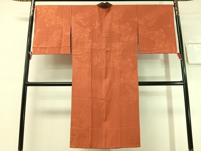 平和屋着物●長襦袢　無双仕立て　花蝶地紋　煉瓦色　やまと誂製　半衿刺繍　正絹　逸品　CABN6095vp