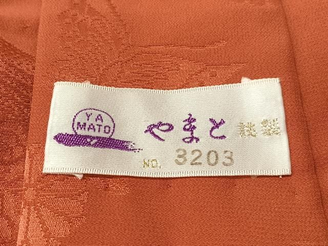 平和屋着物●長襦袢　無双仕立て　花蝶地紋　煉瓦色　やまと誂製　半衿刺繍　正絹　逸品　CABN6095vp