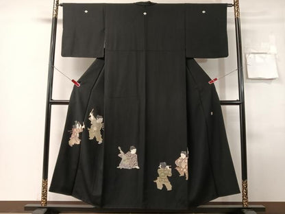 平和屋着物●十日町友禅作家　関口遼一　黒留袖　童子遊び　正絹　逸品　CABN6106vp
