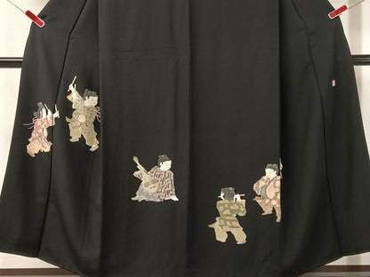 平和屋着物●十日町友禅作家　関口遼一　黒留袖　童子遊び　正絹　逸品　CABN6106vp