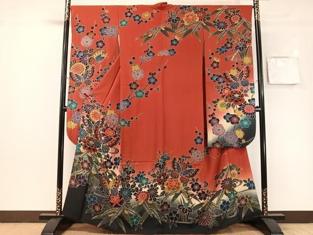 平和屋着物●豪華振袖　紅型　流水花蝶文　暈し染め　正絹　逸品　CABN6107vp