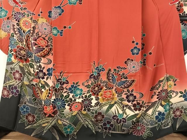 平和屋着物●豪華振袖　紅型　流水花蝶文　暈し染め　正絹　逸品　CABN6107vp