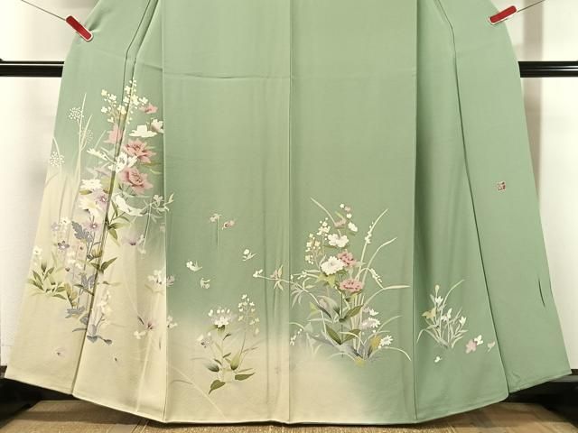 平和屋着物●訪問着　友禅　作家物　草花文　暈し染め　正絹　逸品　CABN6110vp