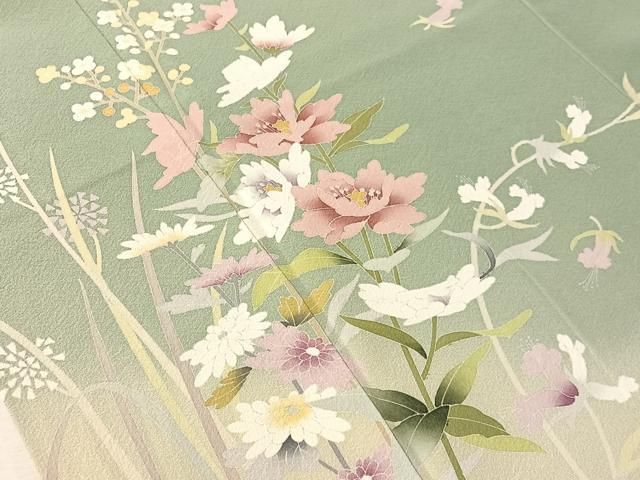 平和屋着物●訪問着　友禅　作家物　草花文　暈し染め　正絹　逸品　CABN6110vp