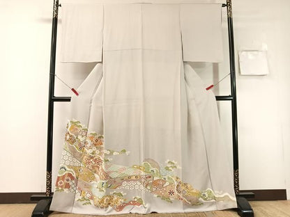 平和屋着物●豪華色留袖　駒刺繍　道長扇面花文　金彩　まるやま扱い　正絹　逸品　CABN6112vp
