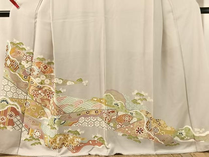 平和屋着物●豪華色留袖　駒刺繍　道長扇面花文　金彩　まるやま扱い　正絹　逸品　CABN6112vp