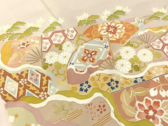 平和屋着物●豪華色留袖　駒刺繍　道長扇面花文　金彩　まるやま扱い　正絹　逸品　CABN6112vp
