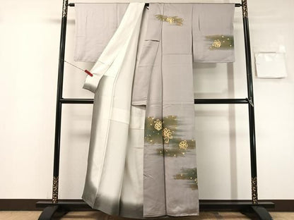 平和屋着物●訪問着　駒刺繍　松ぼっくり　暈し染め　金彩　正絹　逸品　CABN6113vp