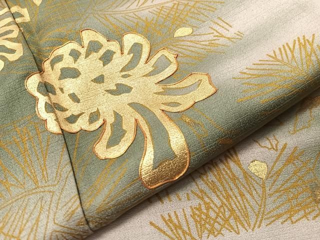 平和屋着物●訪問着　駒刺繍　松ぼっくり　暈し染め　金彩　正絹　逸品　CABN6113vp