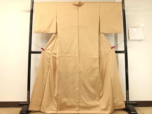 平和屋着物●上質なお召　花唐草地紋　淡香色　正絹　逸品　CABN6115vp