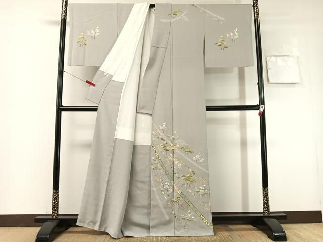 平和屋着物●高橋豊彦　訪問着　刺繍　松竹梅熨斗文　金彩　正絹　逸品　CABN6121vp