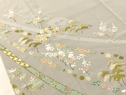 平和屋着物●高橋豊彦　訪問着　刺繍　松竹梅熨斗文　金彩　正絹　逸品　CABN6121vp