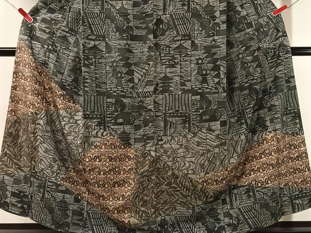 平和屋着物●訪問着　紬地　刺繍　型染め　切嵌千鳥風景文　正絹　逸品　CABN6130vp