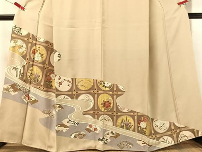 平和屋着物●豪華色留袖　駒刺繍　流水花丸天井文　金彩　正絹　逸品　CABN6137vp