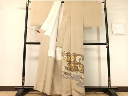 平和屋着物●豪華色留袖　駒刺繍　流水花丸天井文　金彩　正絹　逸品　CABN6137vp