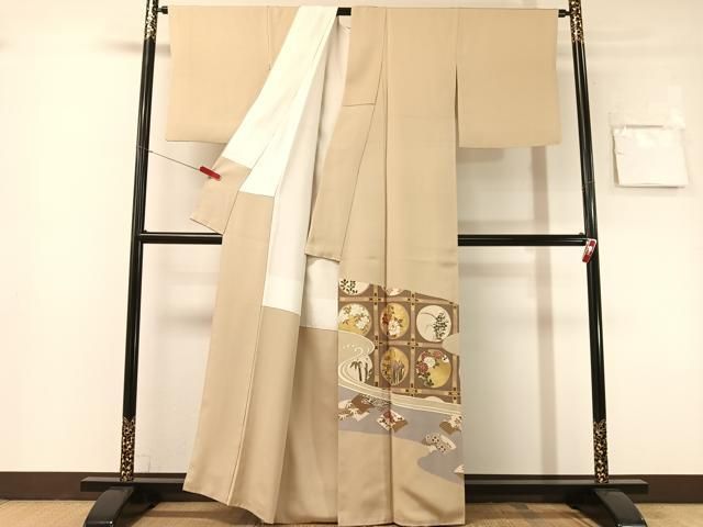 平和屋着物●豪華色留袖　駒刺繍　流水花丸天井文　金彩　正絹　逸品　CABN6137vp