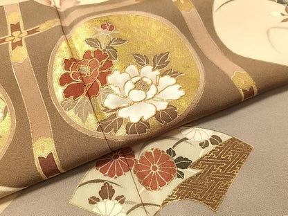 平和屋着物●豪華色留袖　駒刺繍　流水花丸天井文　金彩　正絹　逸品　CABN6137vp