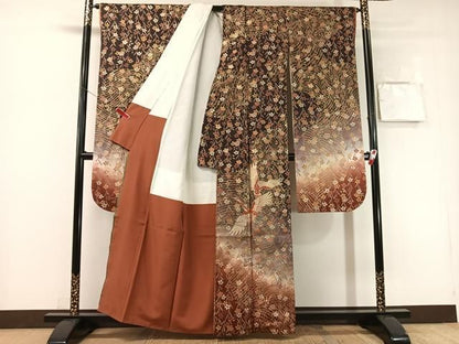 平和屋着物●豪華振袖　双鶴枝垂れ桜　暈し染め　金銀彩　正絹　逸品　CABN6142vp