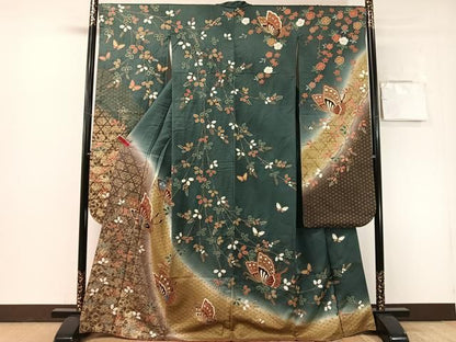 平和屋着物●豪華振袖　絞り　舞蝶萩文　暈し染め　金彩　正絹　逸品　CABN6147vp
