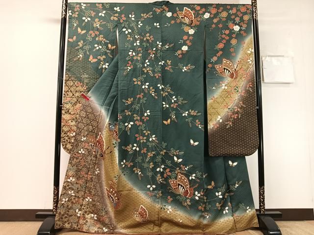 平和屋着物●豪華振袖　絞り　舞蝶萩文　暈し染め　金彩　正絹　逸品　CABN6147vp